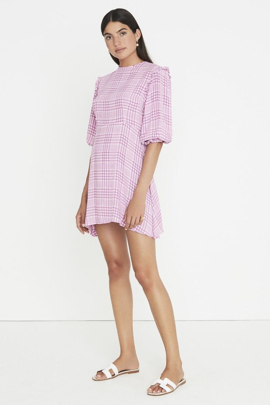 Faithfull the Brand Edwina Mini Dress Djerra Check Iris Small 4 New